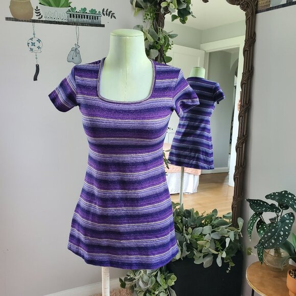 Vintage 90’s Purple Striped Square-Neck T-Shirt - Picture 7 of 7